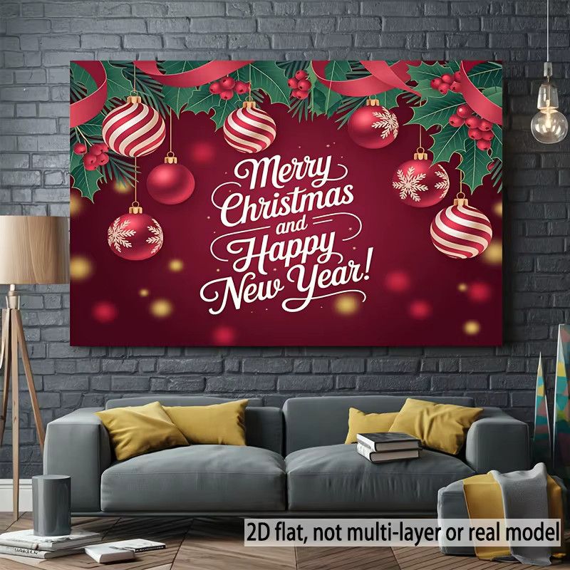 VIKAMA Wandteppich für Weihnachten und Neujahr mit Beeren und Weihnachtskugeln in Rot - Bild 2