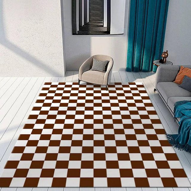 Waschbarer Schachbrett-Teppich von Karpetti in Braun für Wohnzimmer und Schlafzimmer, B: 80 cm, L: 120 cm - Bild 1