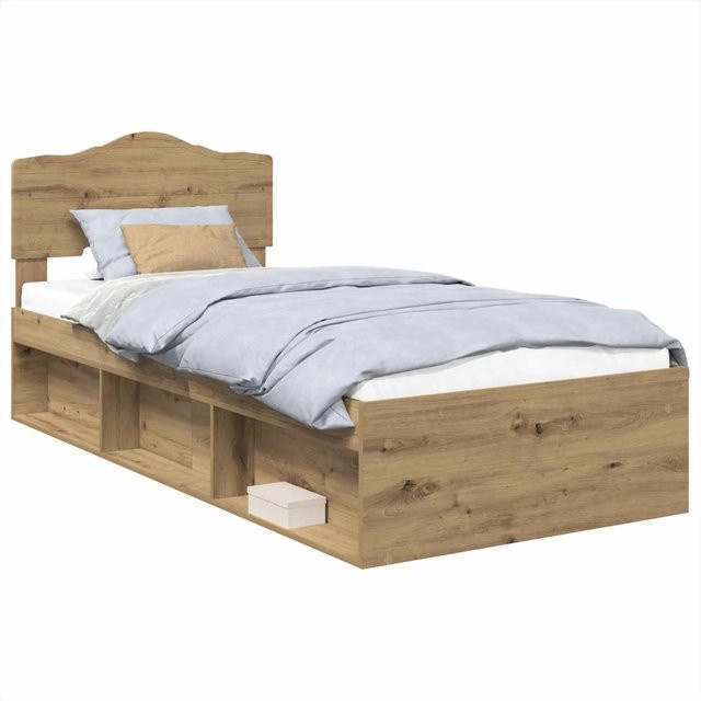 vidaXL Bettrahmen mit Kopfteil in Eiche Optik, modern, Farbe: Braun, B/T/H: 100 x 200 x 90 cm - Bild 1