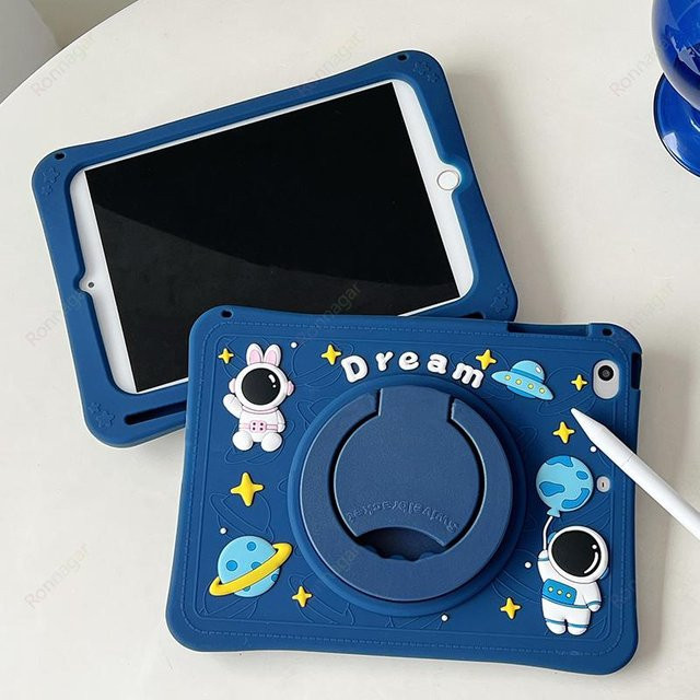 Apple iPad Hülle mit Cartoon-Pferde-Design in Blau für iPad Air und iPad Pro Modelle - Bild 1