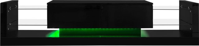 okwish TV Schrank in Schwarz Hochglanz mit LED Glasfront und Schubladen, B/T/H: 181 x 38 x 38 cm - Bild 1