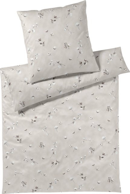 Bettwäsche COTTON FLOWER Jersey aus Baumwolle mit floralem Design in Beige und Braun, B/H: 135 x 200 cm - Bild 1