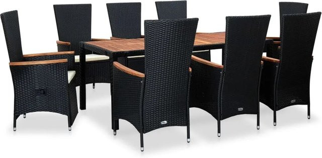 vidaXL 9-tlg. Garten-Essgruppe aus Poly Rattan und Akazienholz in Schwarz mit Auflagen - Bild 1