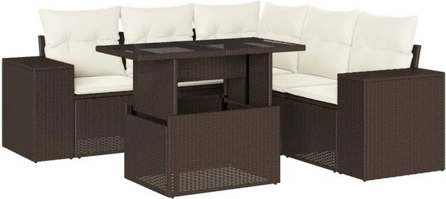 vidaXL 6-teilige Garten-Sofagarnitur aus Poly-Rattan in Braun mit cremeweißen Kissen - Bild 1