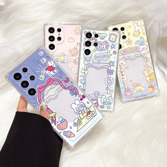 Stoßfeste Cartoon Handyhülle mit Kartenhalter für Samsung Galaxy S25 Ultra S24 FE S23 S22 Plus A05 A05s in Transparent - Bild 1
