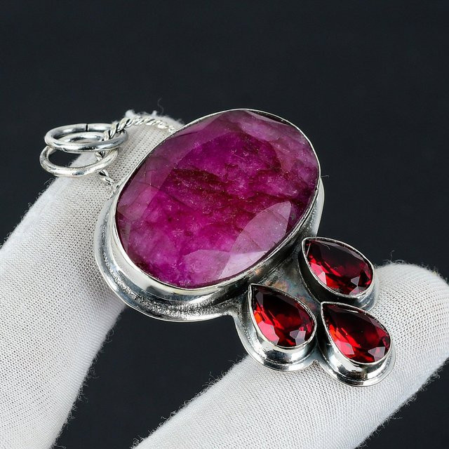 JewelryMart Anhänger 925 Silber, Rubin, Granat, Damen - Bild 1