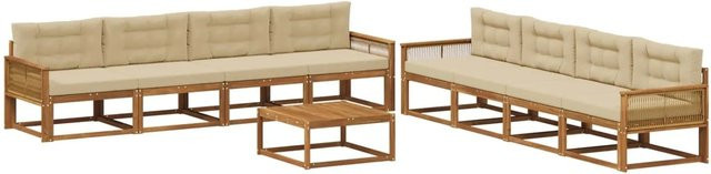 vidaXL Outdoor-Sofagarnitur L-Form aus massivem Akazienholz mit Tisch und Kissen in Natur und Beige - Bild 1