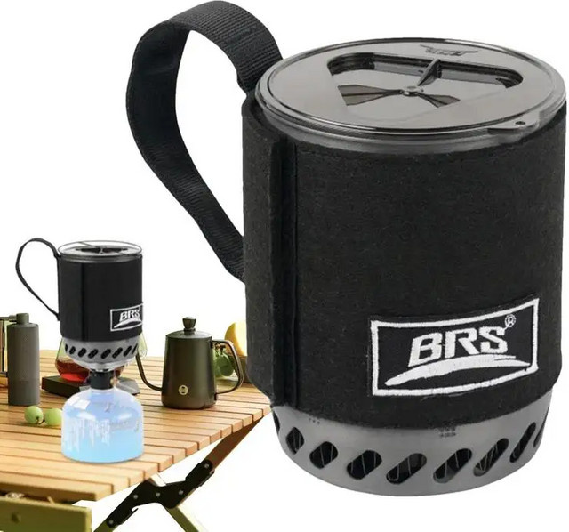 BRS 61 Jet Boil Camping Kocher mit Wärmetauscher, tragbarer Gasherd für Camping und Backpacking, Schwarz/Edelstahl - Bild 1