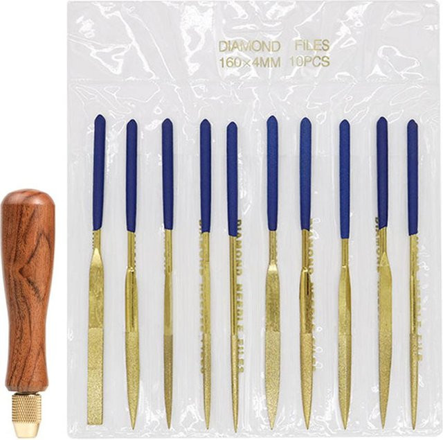 KONNWEI 10er Set Diamantfeilen mit Rosenholz-Holzgriffen in Gold und Bunt - Bild 1