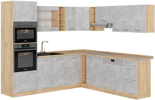 Vicco R-Line Eckküche Beton Gold Eiche Modern B/T/H: 237 x 247 x 81,6 cm - Bild 1