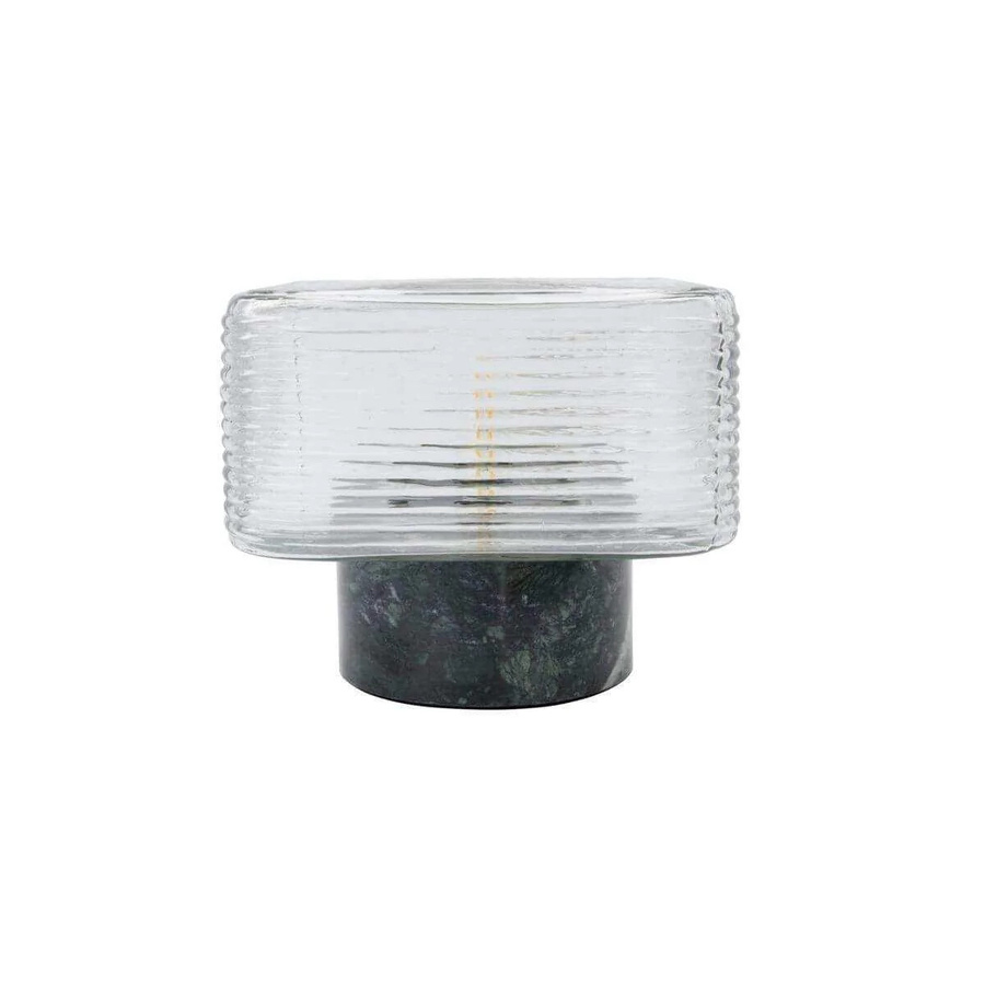 House Doctor Tischlampe Neat in Grün mit Marmorfuß und transparentem Glasschirm - Bild 1