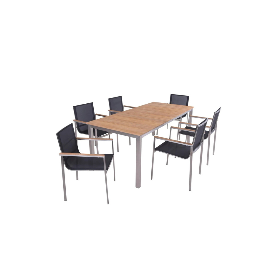 DELUKE Garten-Sitzgruppe SVEA 7-teilig aus Teakholz und Edelstahl in Hellbraun - Bild 2