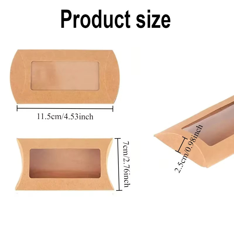 Kraftpapier-Kissenboxen mit transparentem Sichtfenster für Geschenkverpackungen in Weiß, Braun und Schwarz - Bild 2