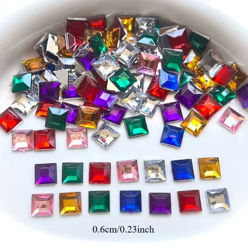 300 Stück quadratische Acryl-Nagelsteine in Pink und Multicolour mit flachem Boden für deine DIY-Schmuckherstellung und Bastelarbeiten, 6 mm - Bild 2