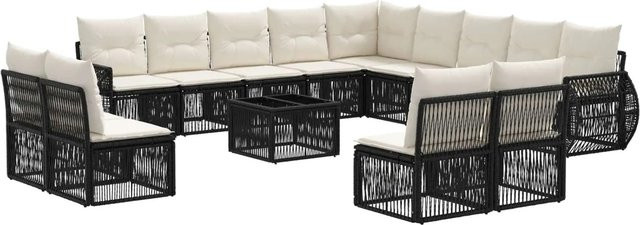 vidaXL Gartensofa-Set 14-tlg. aus Poly-Rattan in Schwarz und Cremeweiß mit Polsterung und Couchtisch - Bild 1