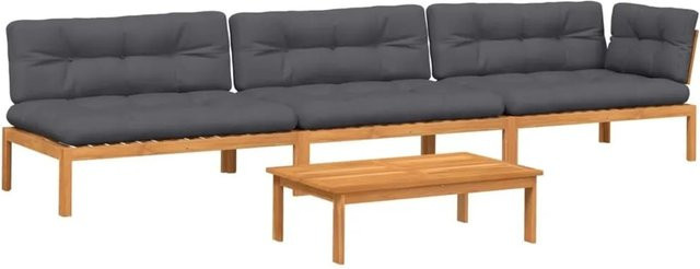 vidaXL 4-teilige Garten-Sofagarnitur aus Akazienholz in L-Form mit anthrazitfarbenen Kissen - Bild 1