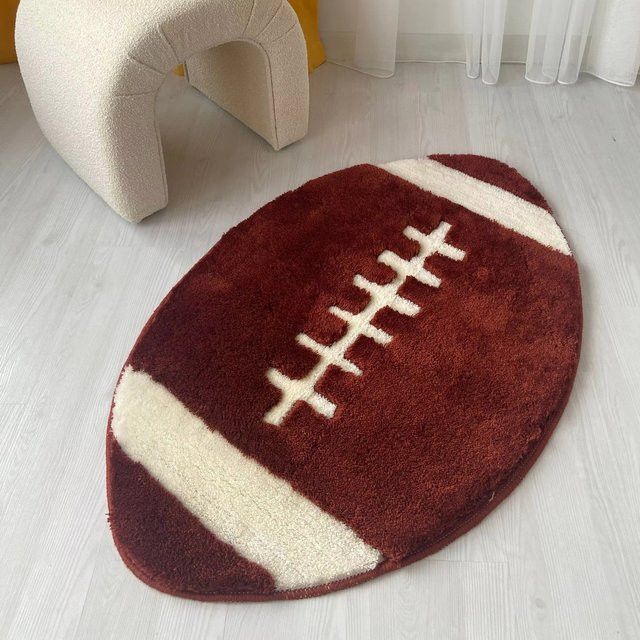 VIKAMA Plüschteppich in Rugby-Form, weiche Fußmatte für Wohnzimmer und Schlafzimmer, Farbe: Burgundy - Bild 1