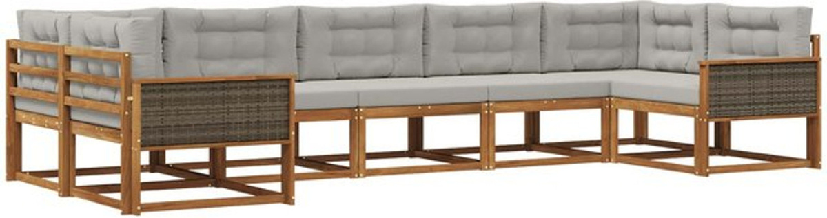 7-teilige Outdoor-Sofagarnitur aus Polyrattan und Akazie mit Kissen in Natur und Hellgrau von vidaXL - Bild 1