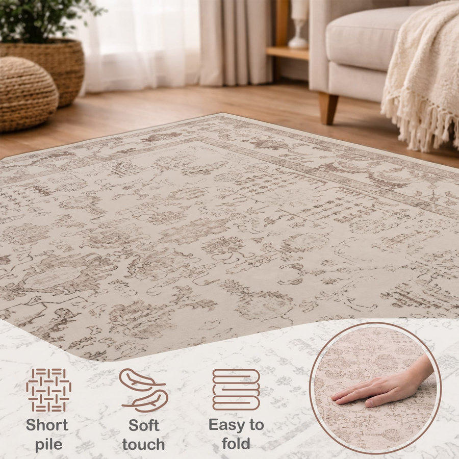 Waschbarer Sami Teppich in Beige, modern und rutschfest, B/T: 80 x 300 cm - Bild 3