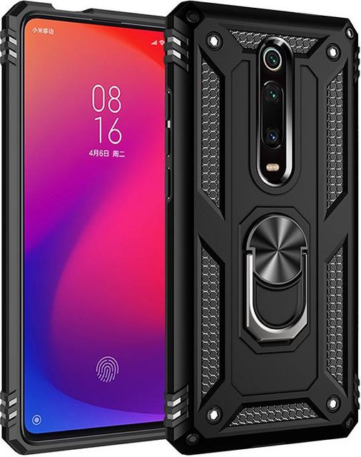 Stoßfeste Schutzhülle für Xiaomi Mi 9T und Mi 9T Pro mit Ringhalterung und Autohalterung, Schwarz - Bild 1
