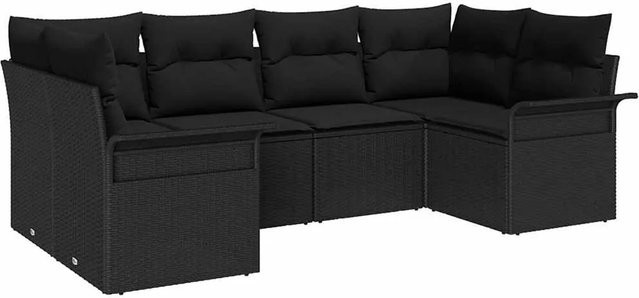 vidaXL Garten-Sofa-Set aus Polyrattan in Schwarz, 6-teiliges L-Shape Lounge-Set mit Kissen für Garten, Terrasse und Balkon - Bild 1