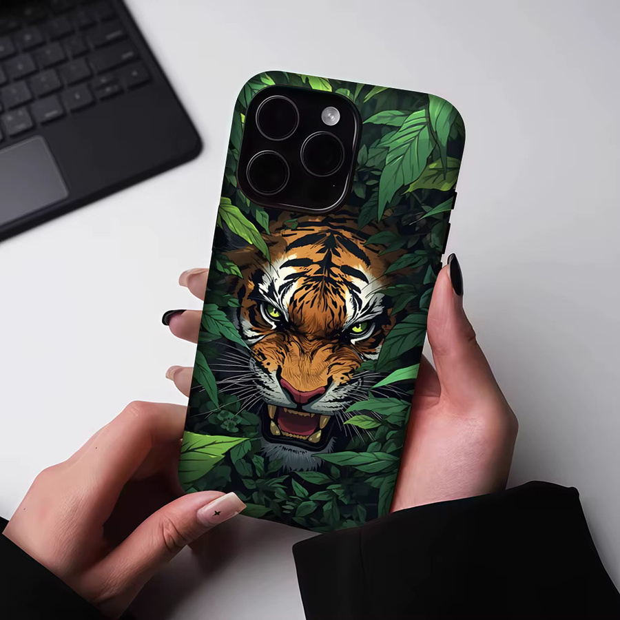 Potdemiel Magnetische Handyhülle Jungle Vortex Tiger für iPhone 17 16 15 14 13 Pro Max Plus, Mehrfarbig, Robuste Einzel- und Doppelschicht-Hülle - Bild 5