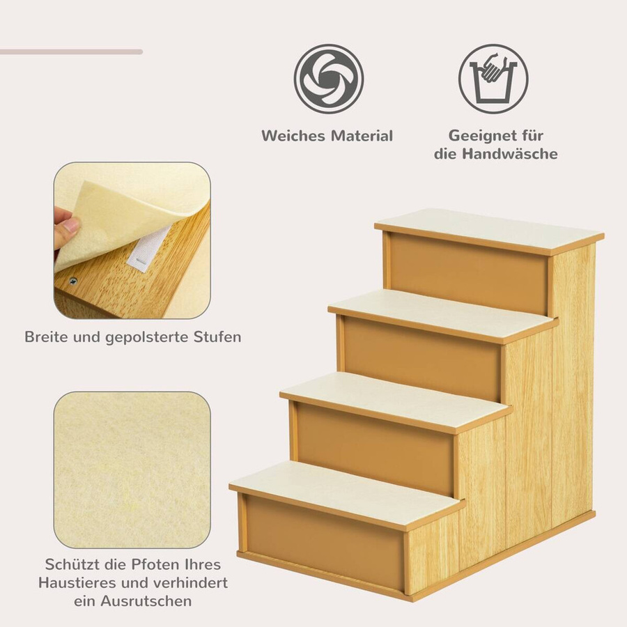 PawHut 4-stufige Haustiertreppe aus Holzoptik mit Plüschbezug in Braun und Beige, B/H/T: 59 x 54,2 x 40 cm - Bild 2
