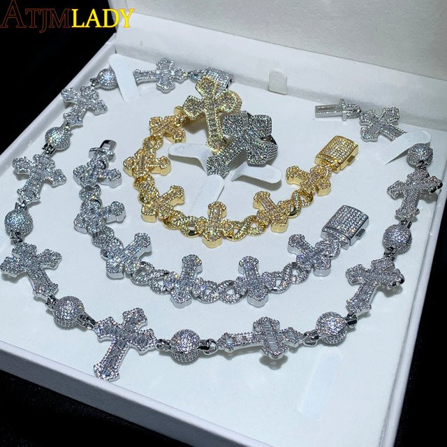 ATJMLADY Schmuck-Set, Halskette, Kreuz, Ring, Armband, Zirkonia, Silber, Unisex - Bild 1