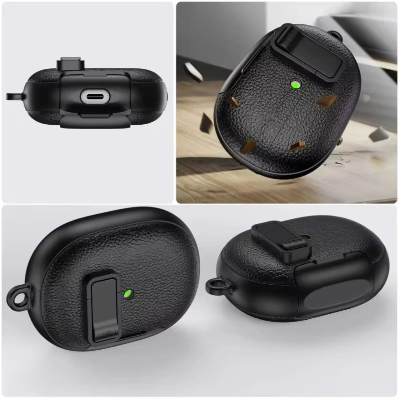 Schutzhülle für Huawei FreeBuds Pro 5 aus PU-Leder mit Telefonständer und Schalterverriegelung in Schwarz - Bild 2
