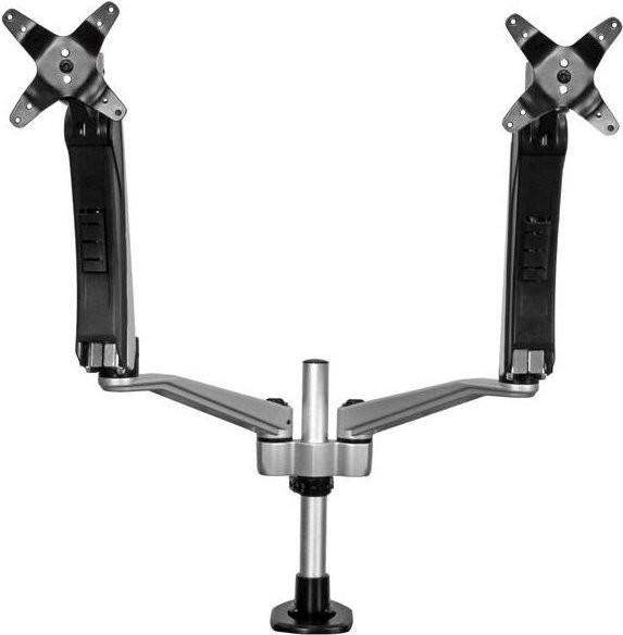 StarTech.com Dual Monitor Mount mit Full-Motion-Armen für zwei Bildschirme bis 30 Zoll, nebeneinander oder stapelbar, Tischmontage, Schwarz/Silber, VESA 100 x 100 mm - Bild 1