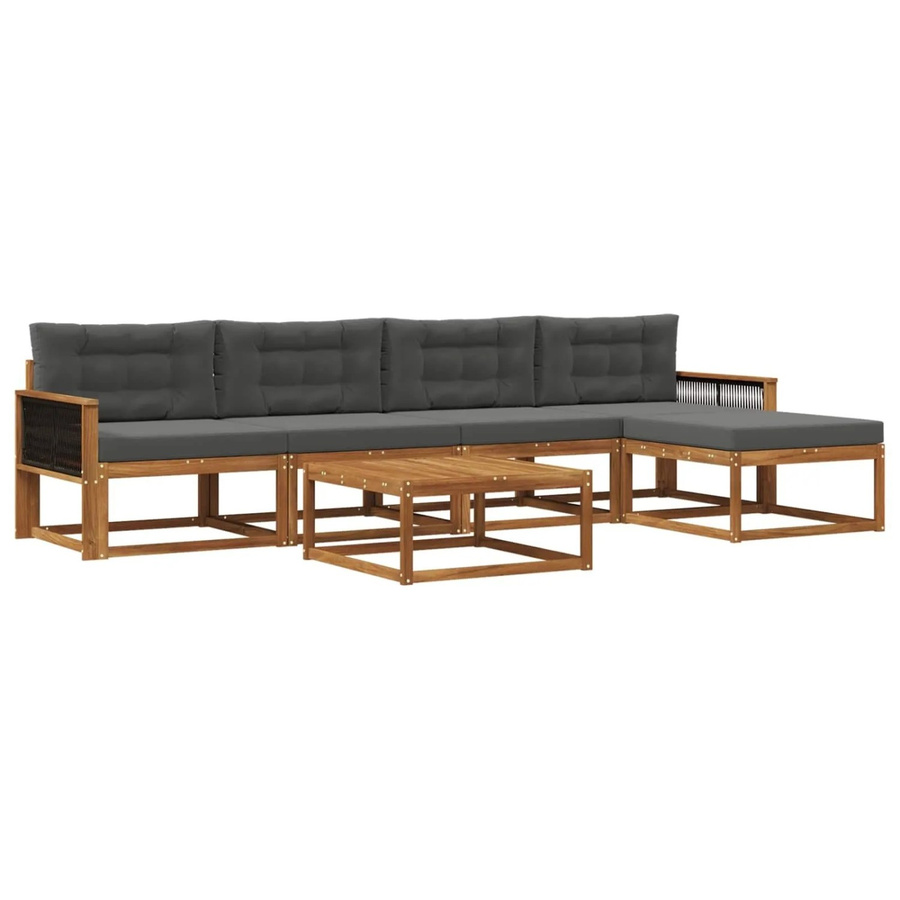vidaXL Outdoor-Sofagarnitur aus Akazienholz mit 6 Kissen in Anthrazit und Natur - Bild 2