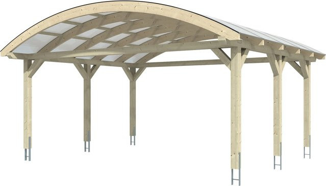 Skan Holz Carport Franken Bogendach aus Fichte mit Doppelstegplatten aus Polycarbonat, Farbe Nussbaum Braun, B/T: 635 x 541 cm, Höhe: 325 cm - Bild 1