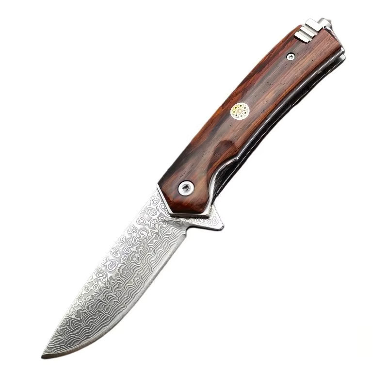Klappbares Damaszener-Taschenmesser in Braun für Outdoor, Camping und EDC-Einsätze - Bild 2