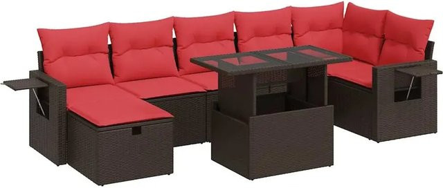 vidaXL 8-tlg Garten-Sofagarnitur in L-Form aus braunem Poly-Rattan mit Kissen und pulverbeschichtetem Stahlgestell - Bild 1