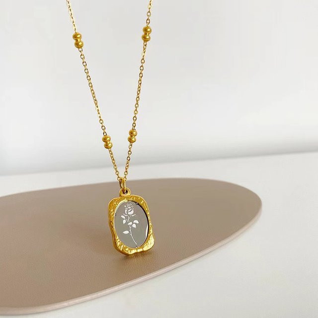 RINHOO FRIENDSHIP Halskette, Edelstahl, Roségold, Blume, Damen - Bild 1