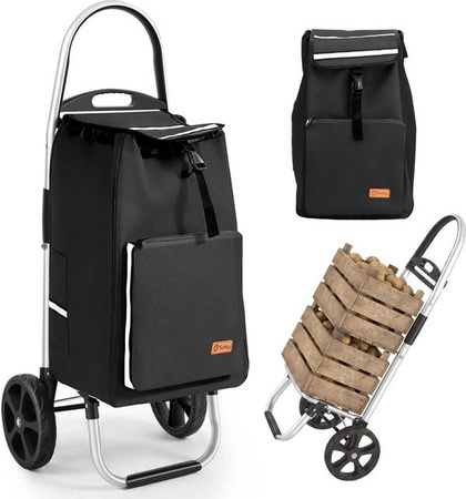Sekey Aluminium Einkaufstrolley Handwagen faltbar, Tragkraft 25 kg, Volumen 50 l, Schwarz