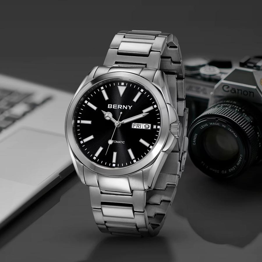 BERNY Armbanduhr Automatik, Edelstahl, Saphirglas, Herren, Schwarz - Bild 3