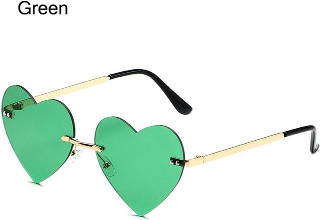 Hippie Sonnenbrille, Herzform, randlos, Metall, pink, grün, Damen - Bild 1