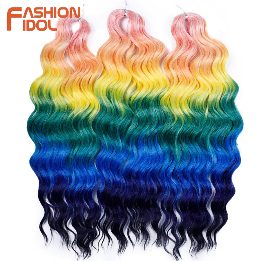 FASHION IDOL Haarverlängerung, Synthetisch, Wasserwellen, Ombre Regenbogenfarben, 24 Zoll - Bild 2