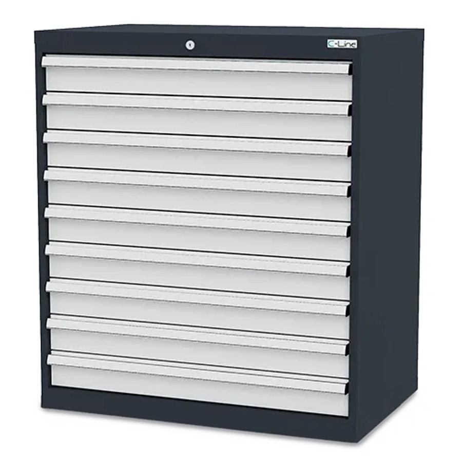 Simplaflex Schubladenschrank aus Stahlblech mit 9 Schubladen, Grau, B/T/H: 90 x 57,5 x 102 cm - Bild 2