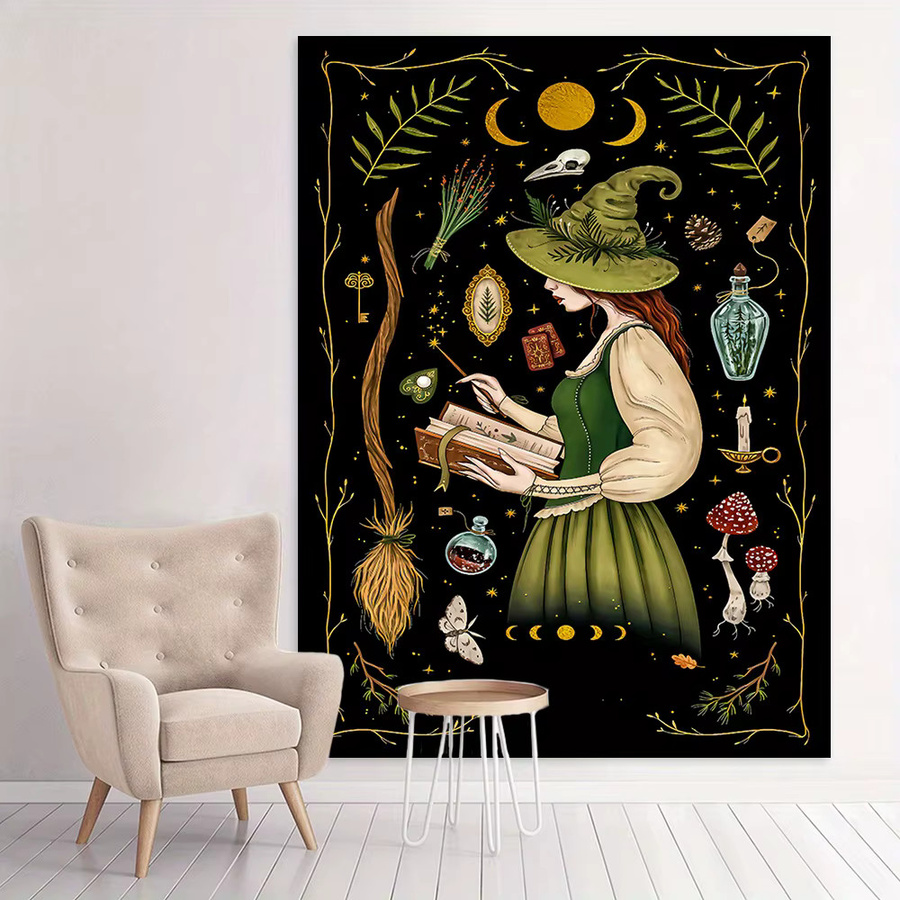 VIKAMA Fantasy-Wandteppich mit Hexen und magischen Symbolen in Schwarz, B: 75 cm, H: 58 cm - Bild 2