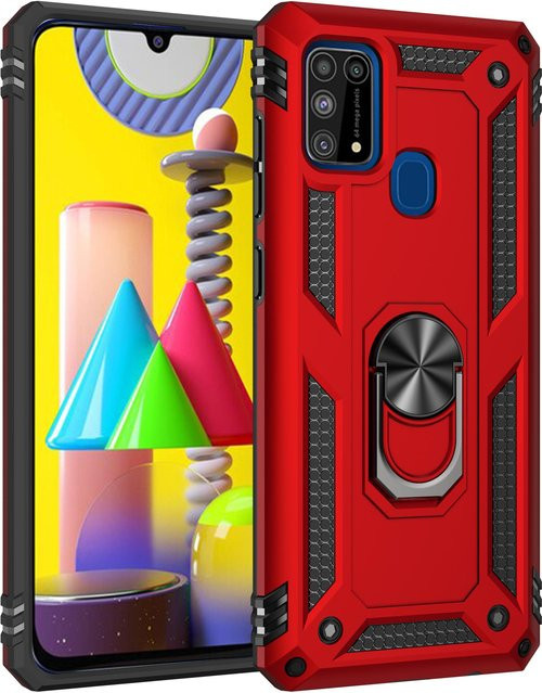 Stoßfeste Panzer-Handyhülle mit Metallringhalterung für Samsung Galaxy M31S M30S M21 M31 M51 M02 A01 M01 Core in Rot - Bild 1