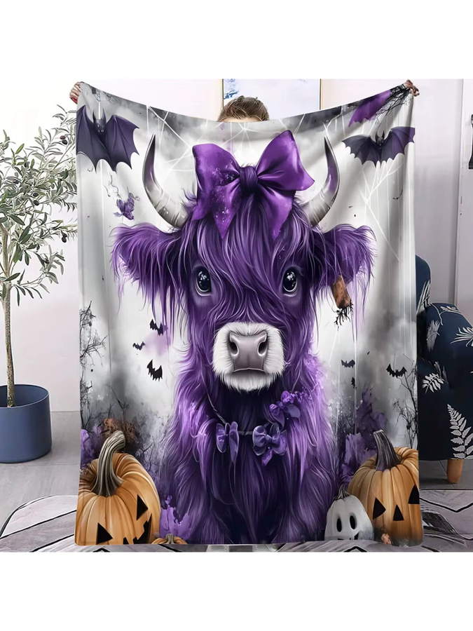 ZIZ Flanelldecke mit Hochlandkuh-Motiv und Schmetterling für Kinder und Familie, B/H: 100 x 70 cm - Bild 4