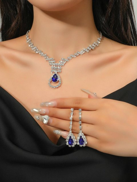YIRAN Jewelry Schmuckset, Saphir Tropfen Ohrringe mit Halskette, Kupfer, brown, Damen - Bild 1