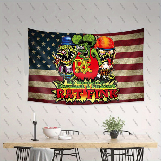 Dekorativer R-Rat F-Fink Meme Wandteppich in Multicolour, Rechteckiges Textil-Banner für Schlafzimmer und Wohnheim, B/H: 60 x 40 cm - Bild 1