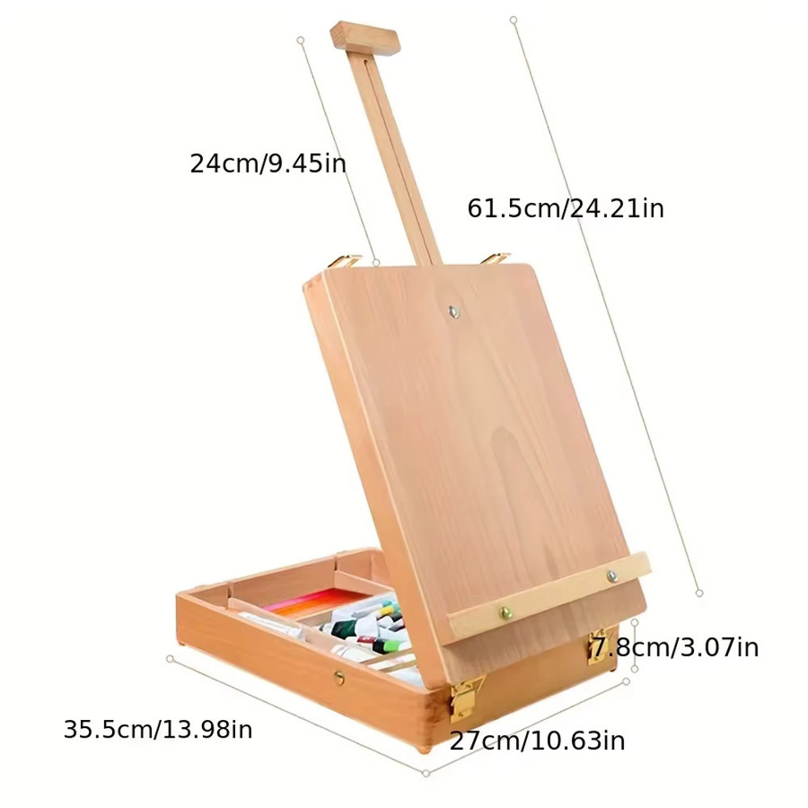 Tragbare Kunst-Toolbox aus Holz in Braun mit integrierter Staffelei für Ölmalerei und Skizzen - Bild 2