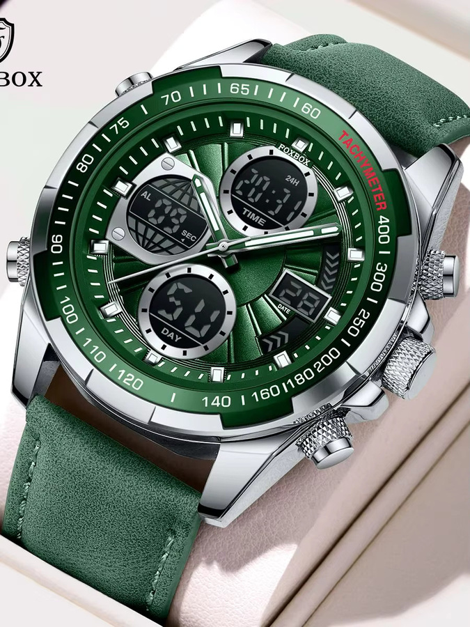 LIGE Chronograph, Digitaluhr, Quarz, Leder, orange, Herren - Bild 6