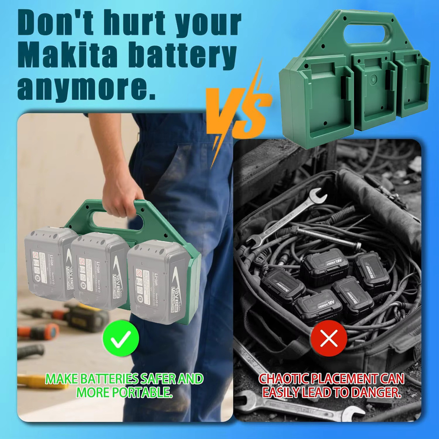 Makita 6-fach Batterie-Tragehalter für 18V Akkus, tragbarer Akku-Organizer mit Griff - Bild 5