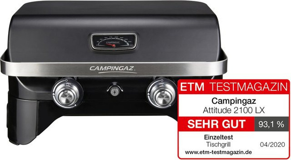 Campingaz Gas-Tischgrill Attitude 2100 LX in Schwarz mit emailliertem Gusseisen und elektronischer Zündung