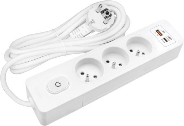 Steckdosenleiste SELDUR G3FH32B in Weiß mit 3 Schuko-Steckdosen, USB-A und USB-C Schnellladung 20W sowie 3m Kabel - Bild 1